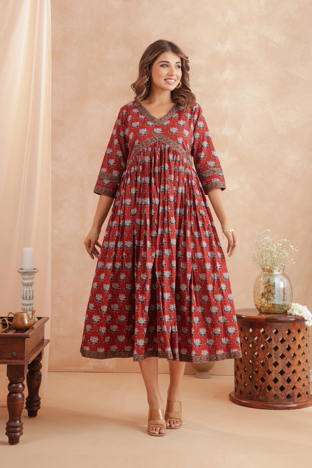 Madder Red Ajrakh Nyra Dress