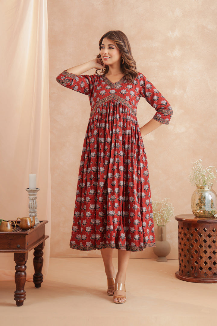 Madder Red Ajrakh Nyra Dress