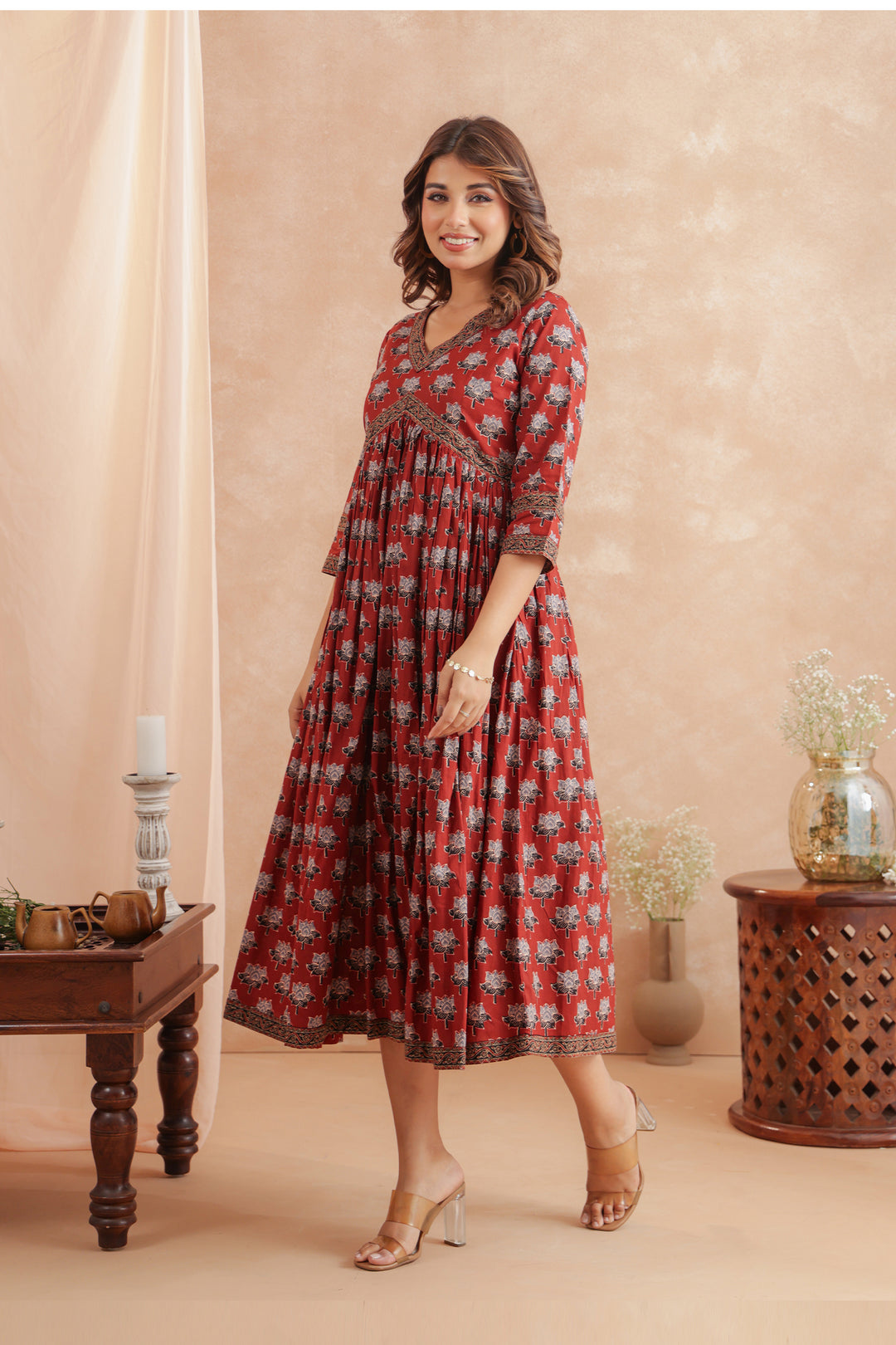 Madder Red Ajrakh Nyra Dress