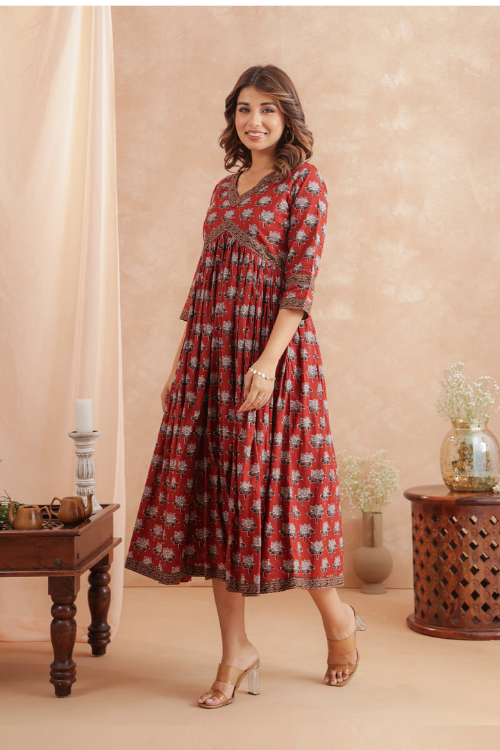 Madder Red Ajrakh Nyra Dress