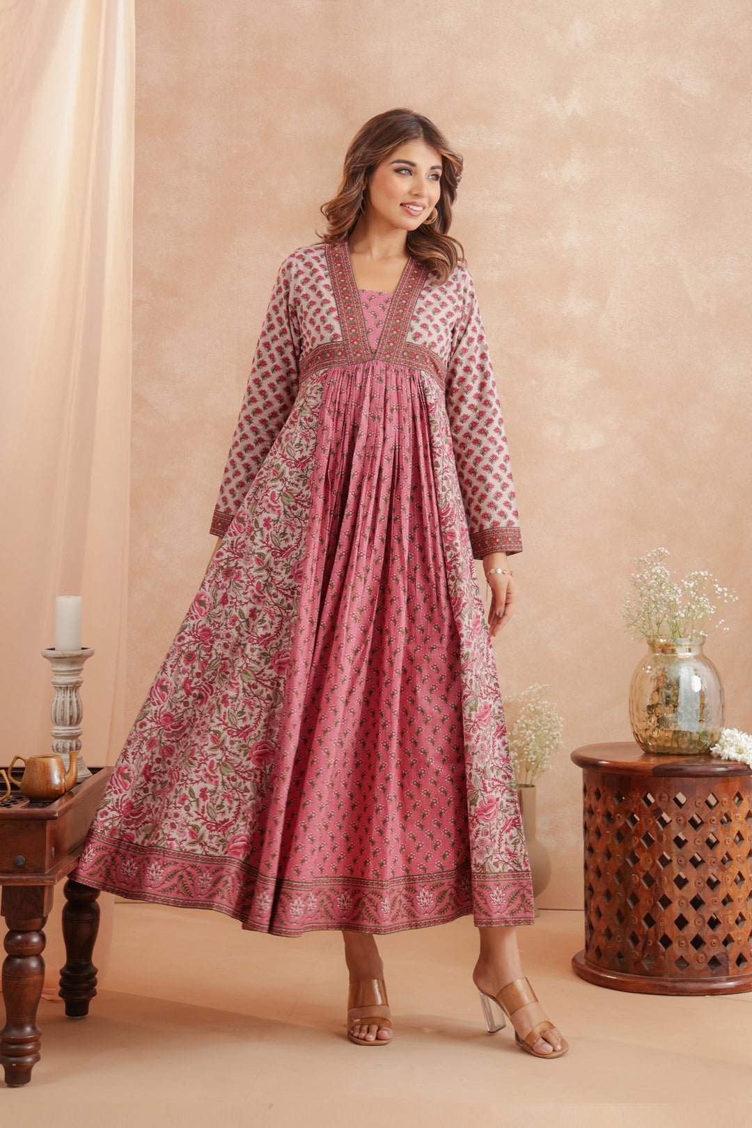 Pink Floral Panel Nyra Dress