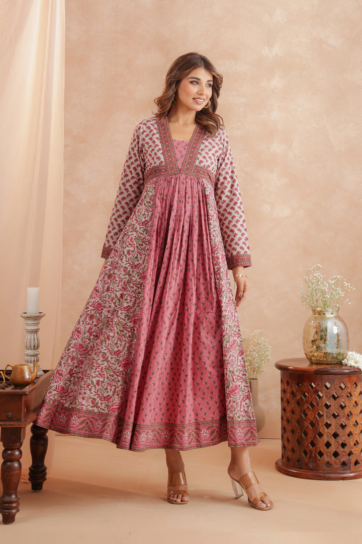 Pink Floral Panel Nyra Dress