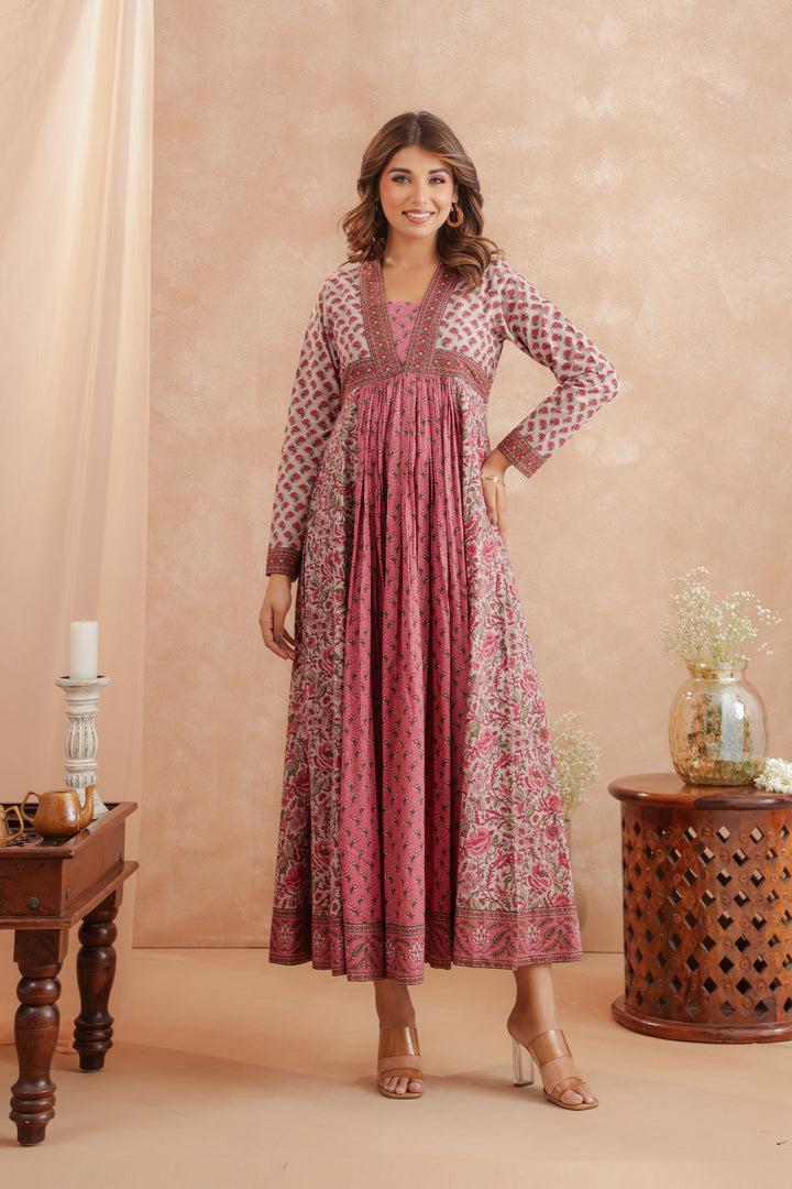 Pink Floral Panel Nyra Dress