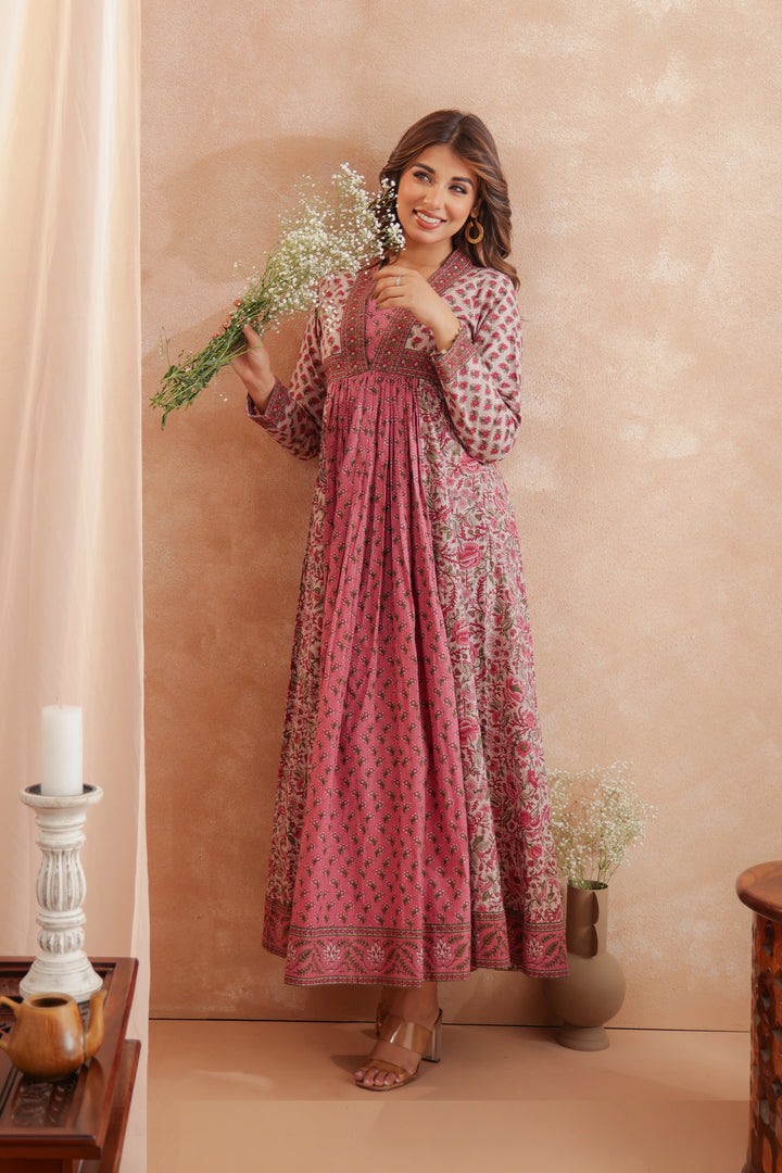 Pink Floral Panel Nyra Dress