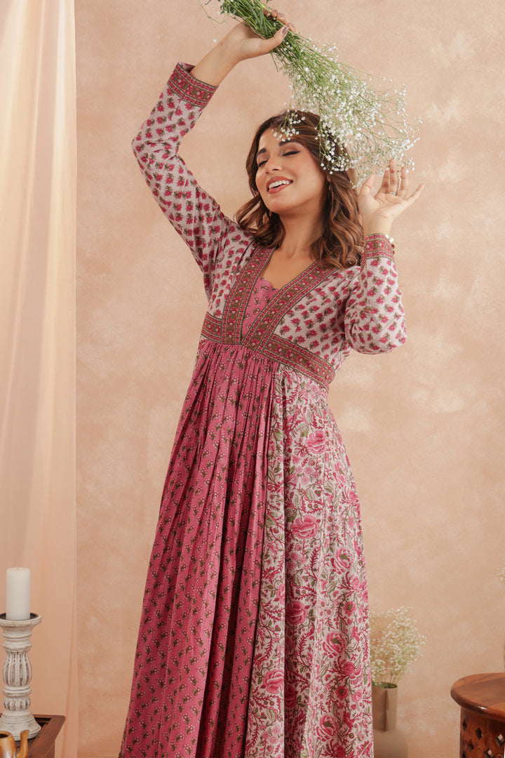 Pink Floral Panel Nyra Dress