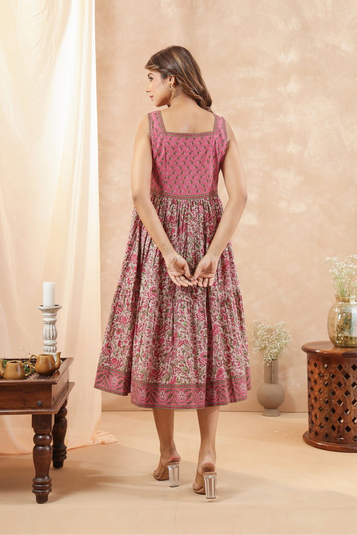 Pink Floral Sleeveless Dress