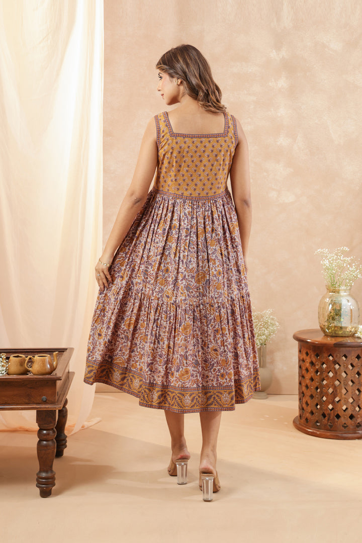 Mustard Floral Sleeveless Dress