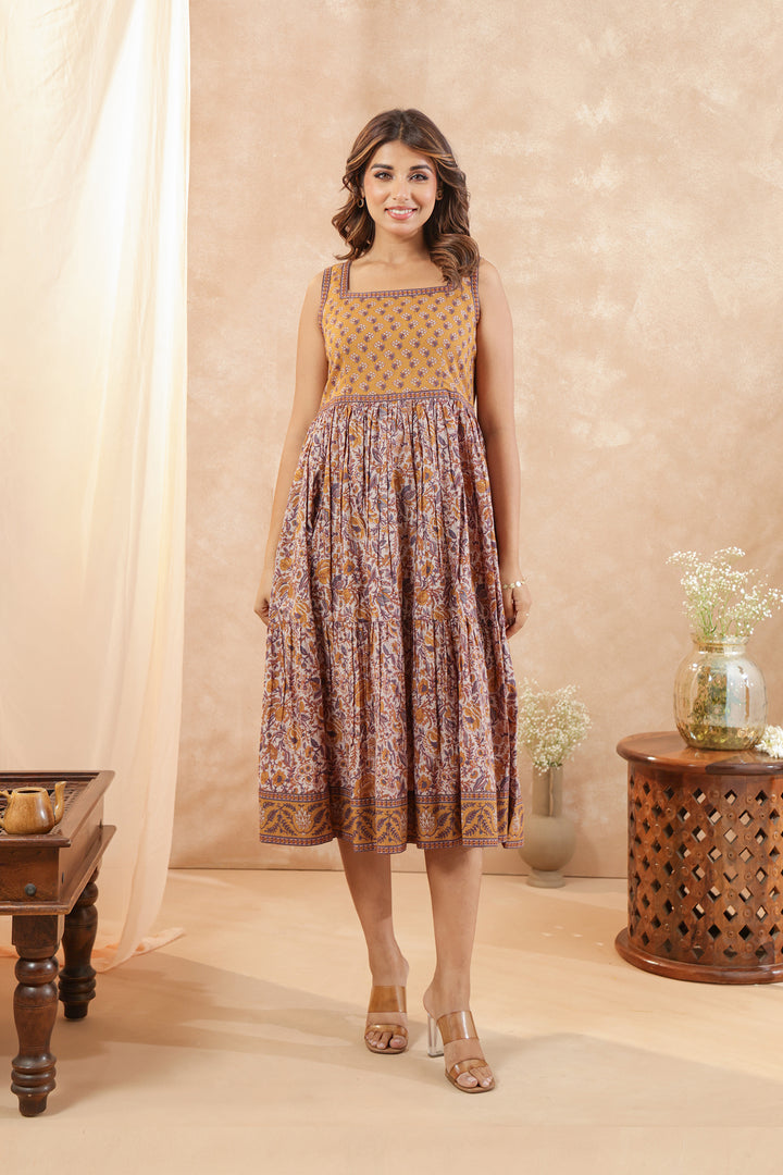 Mustard Floral Sleeveless Dress