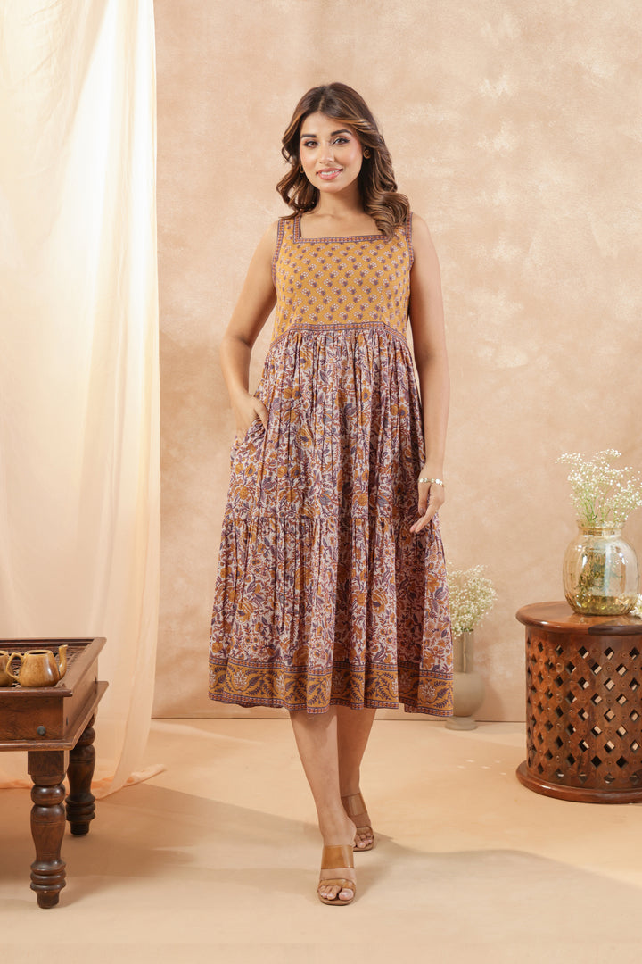 Mustard Floral Sleeveless Dress