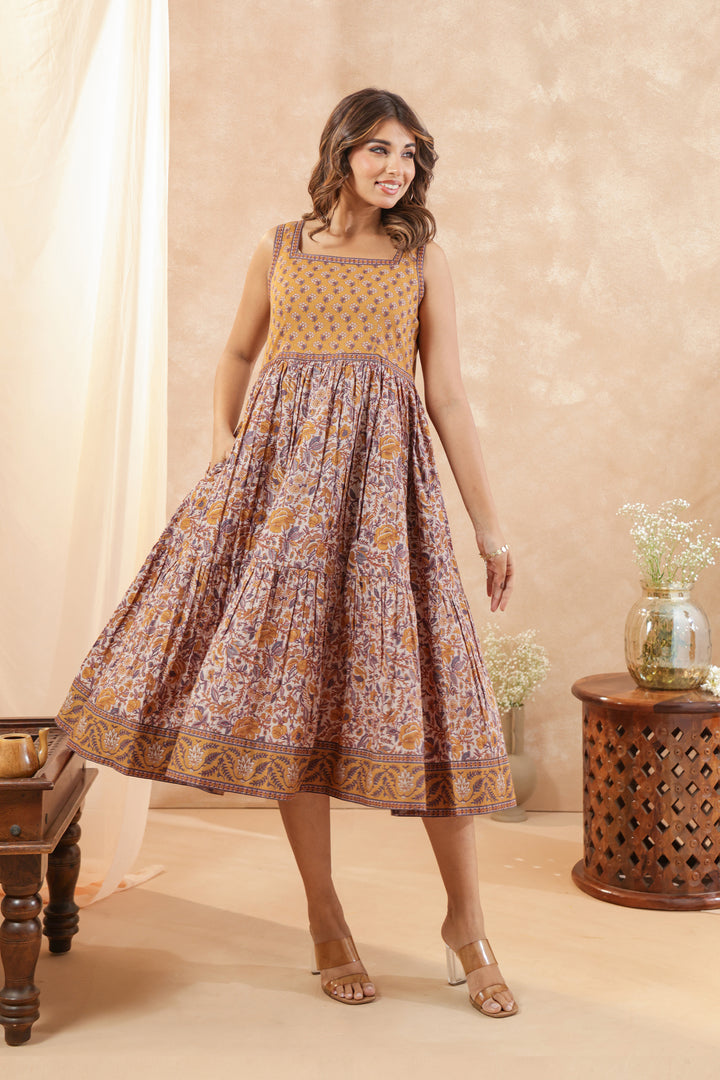 Mustard Floral Sleeveless Dress
