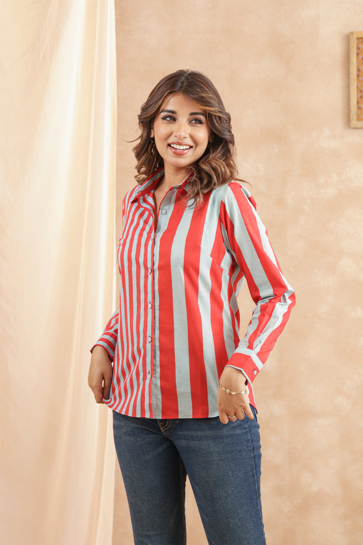 Erica Grey Stripe Women Shirt