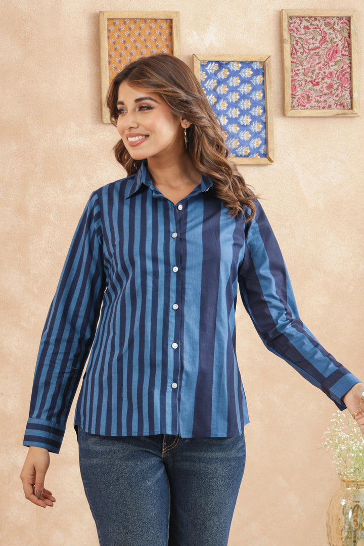Erica Blue Stripe Women Shirt