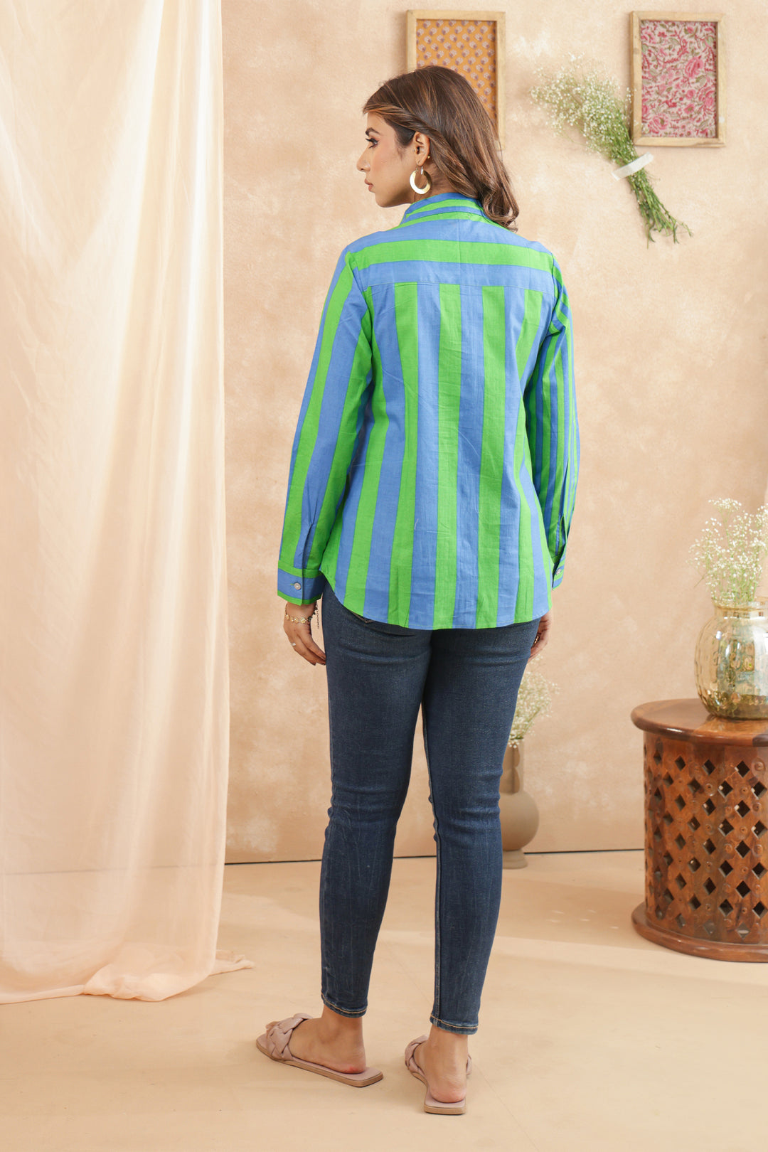 Erica Green Stripe Women Shirt
