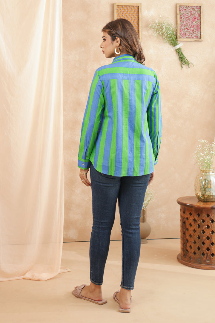 Erica Green Stripe Women Shirt