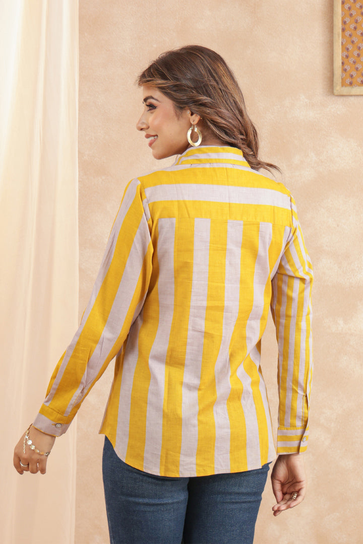 Erica Yellow Stripe Women Shirt