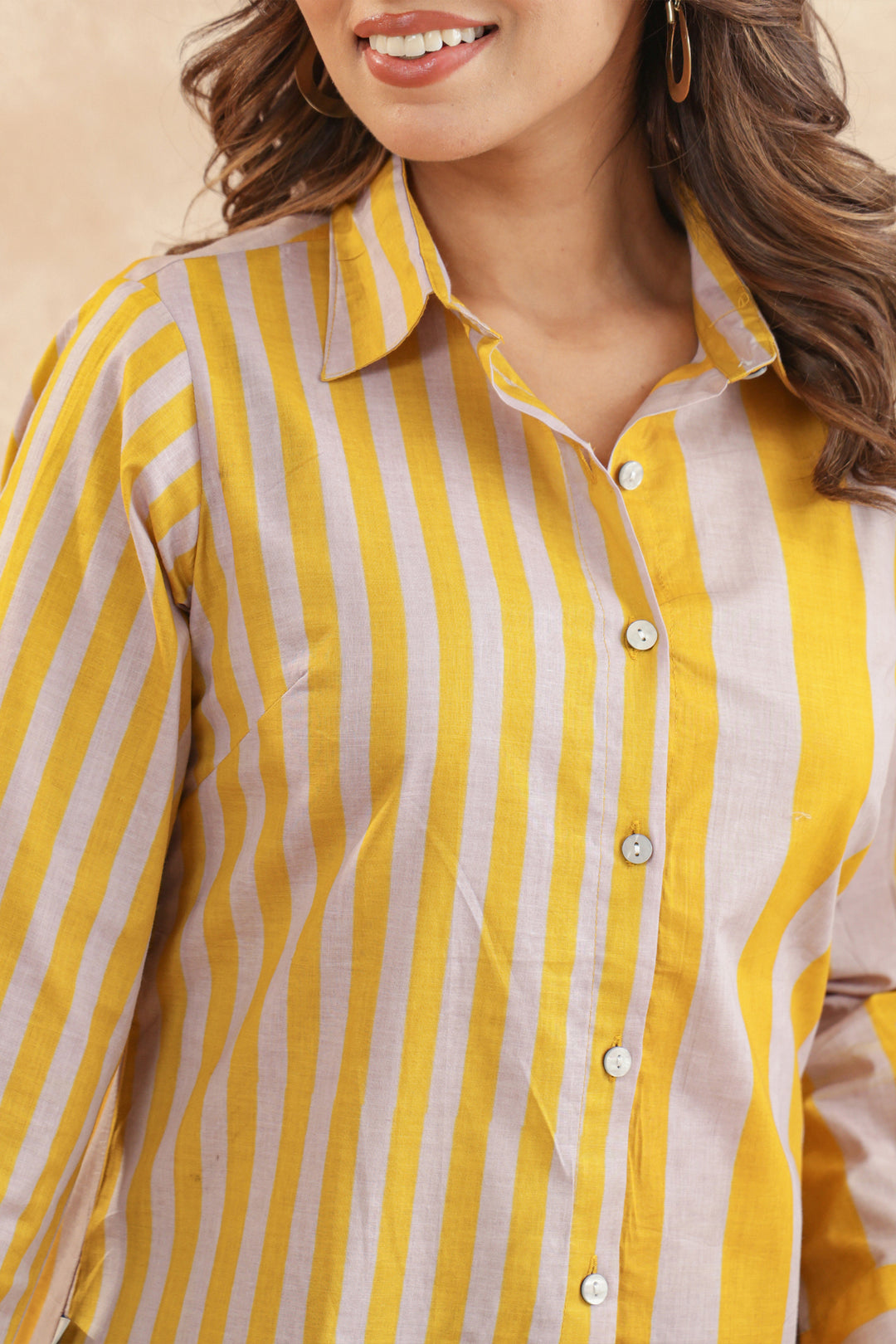 Erica Yellow Stripe Women Shirt