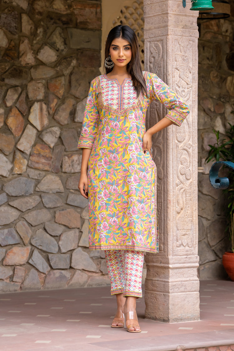Yellow White Persian Kurta Set
