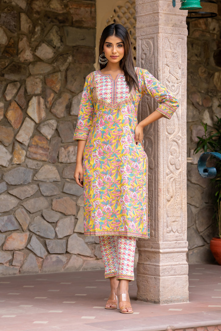 Yellow White Persian Kurta Set