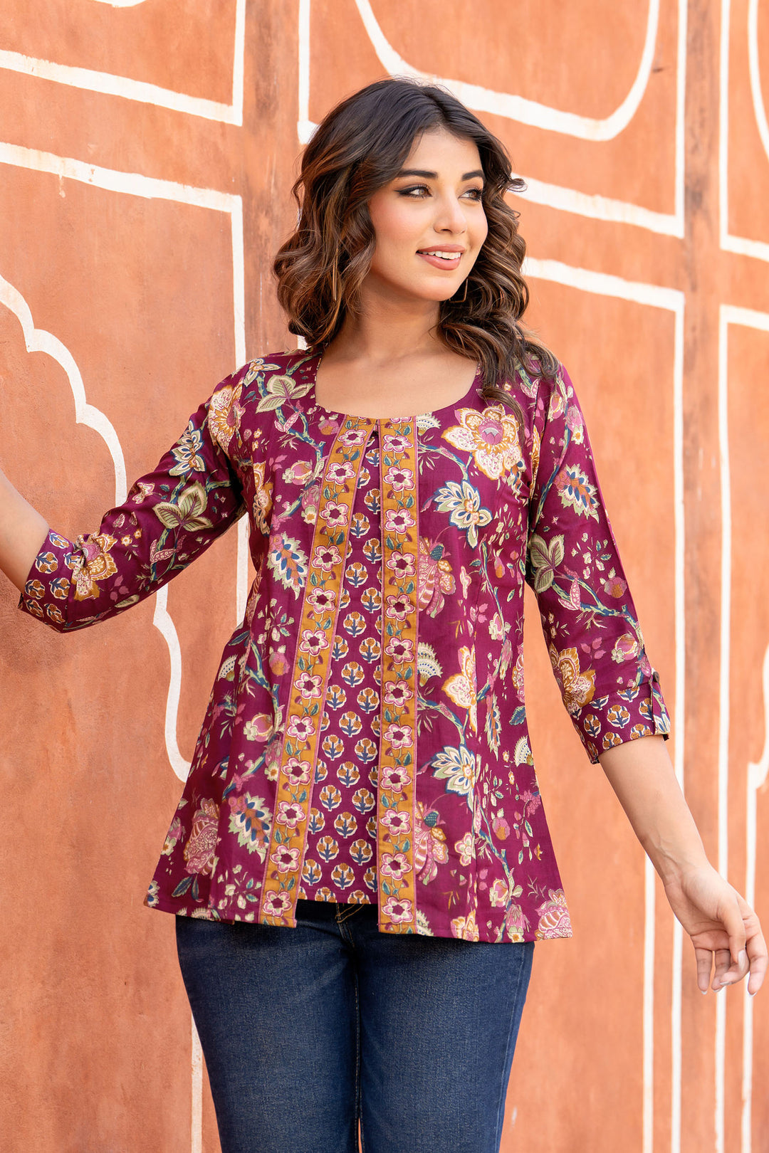 Purple Buti Jacket Short Kurta