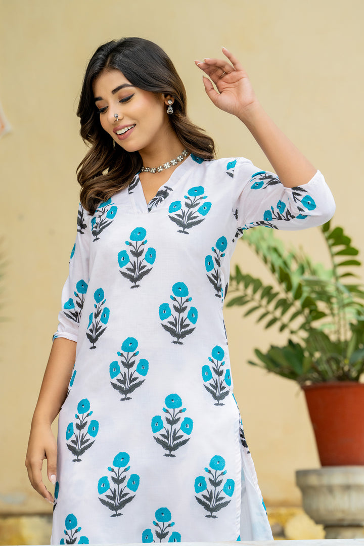 Off-White Turquoise Poppy Kurta set