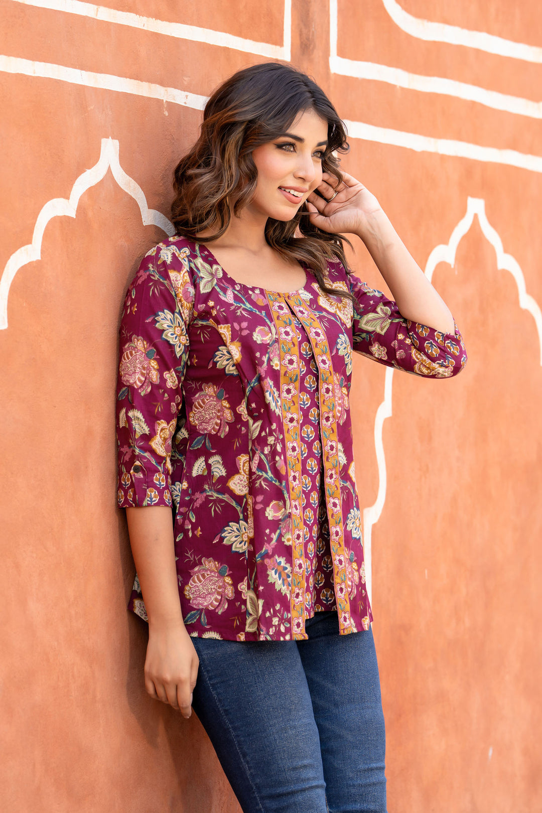 Purple Buti Jacket Short Kurta