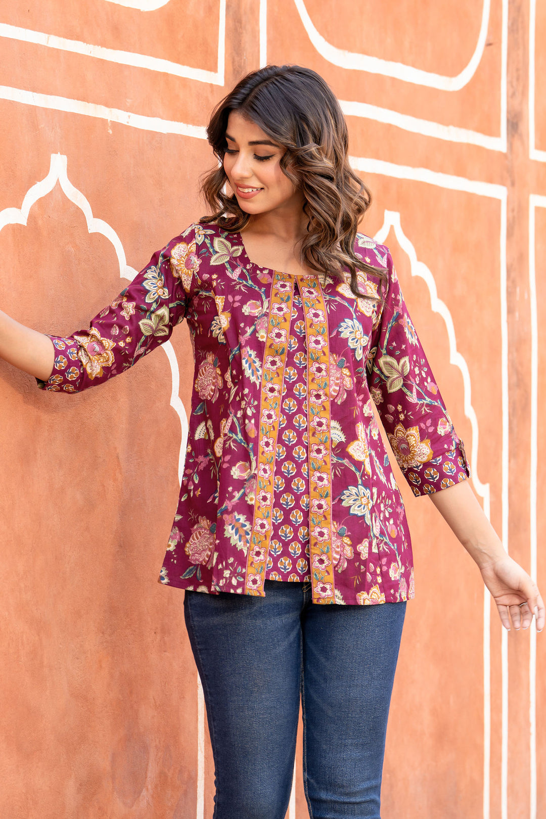 Purple Buti Jacket Short Kurta
