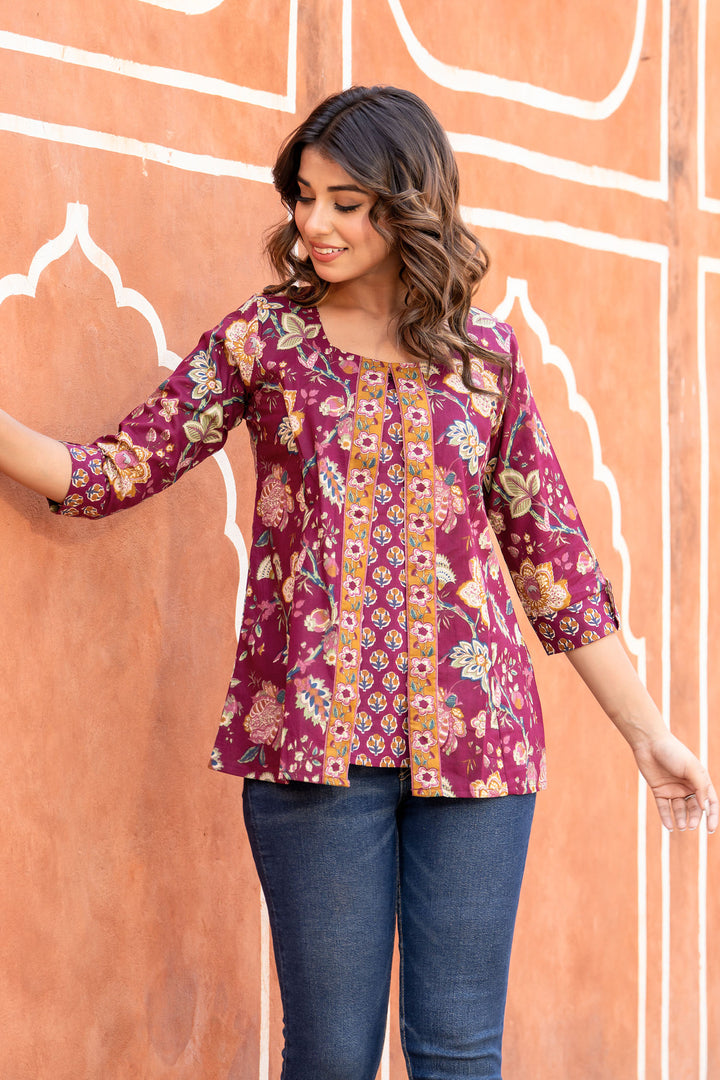 Purple Buti Jacket Short Kurta