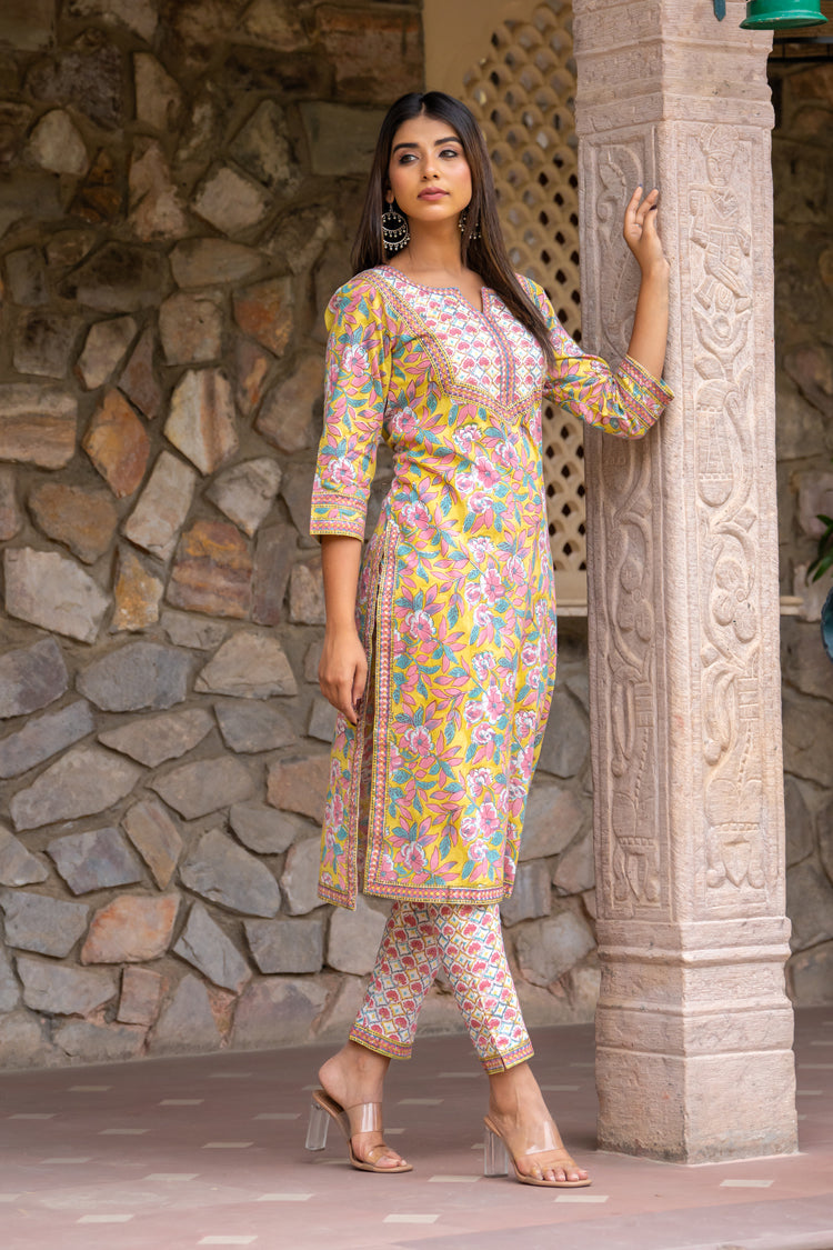 Yellow White Persian Kurta Set
