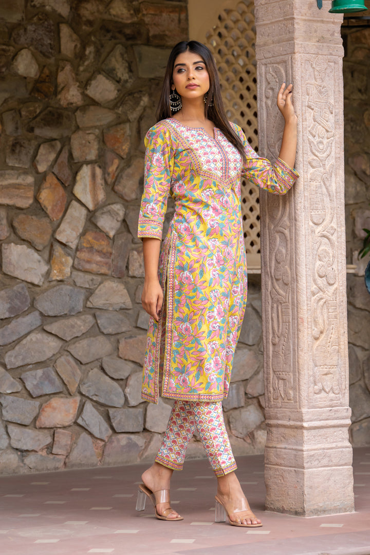 Yellow White Persian Kurta Set