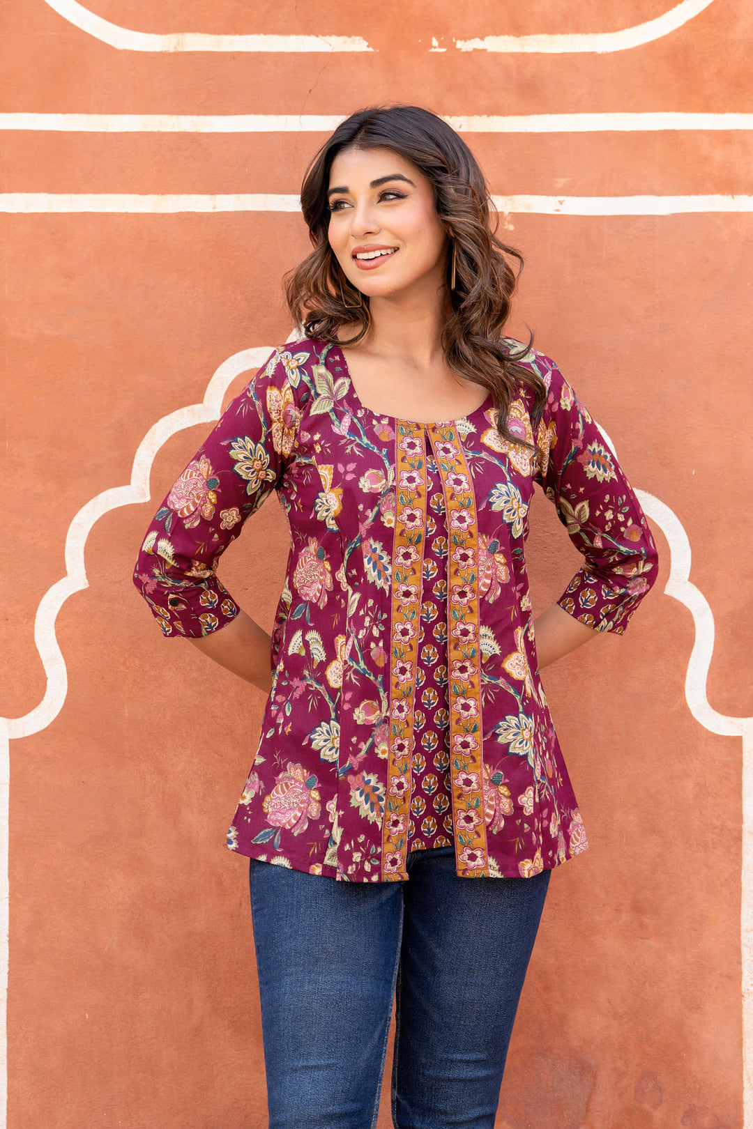 Purple Buti Jacket Short Kurta
