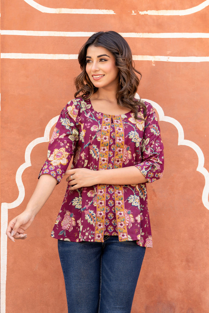 Purple Buti Jacket Short Kurta
