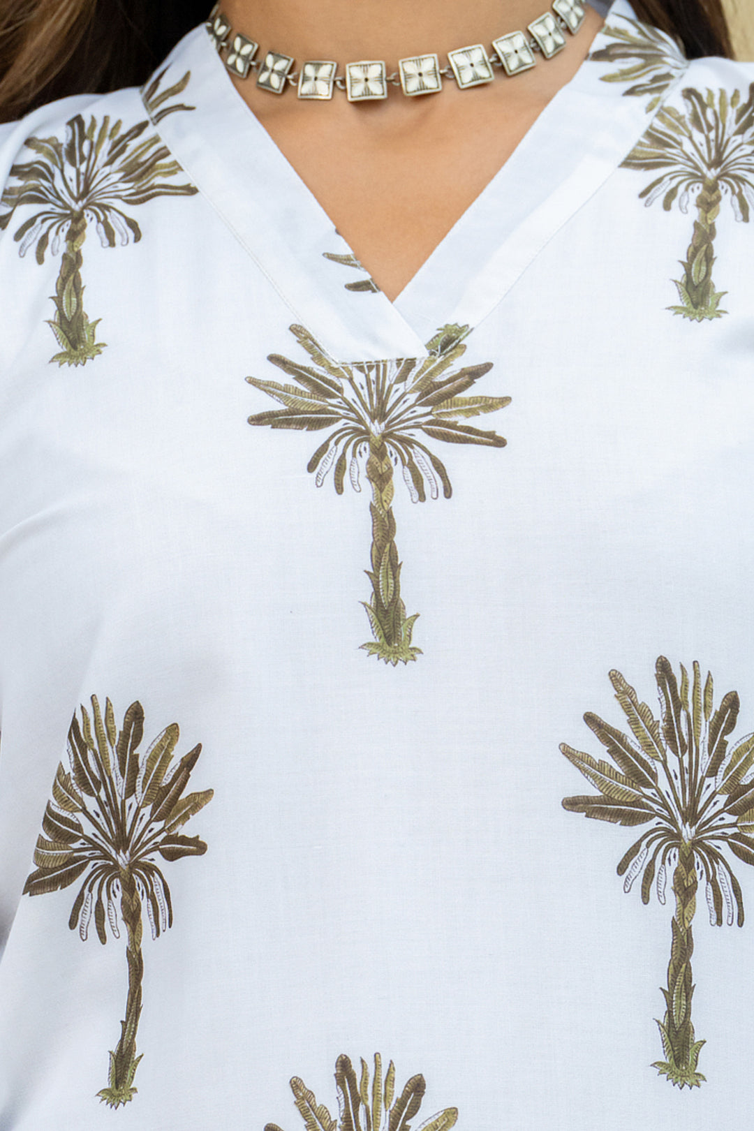 Off-White Green Palm Mughal Kurta set