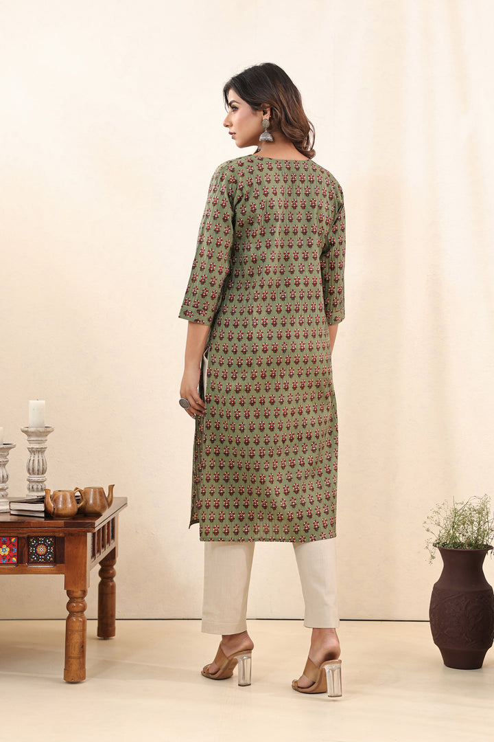 Olive Green Buti Kurta