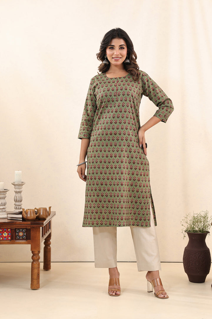 Olive Green Buti Kurta
