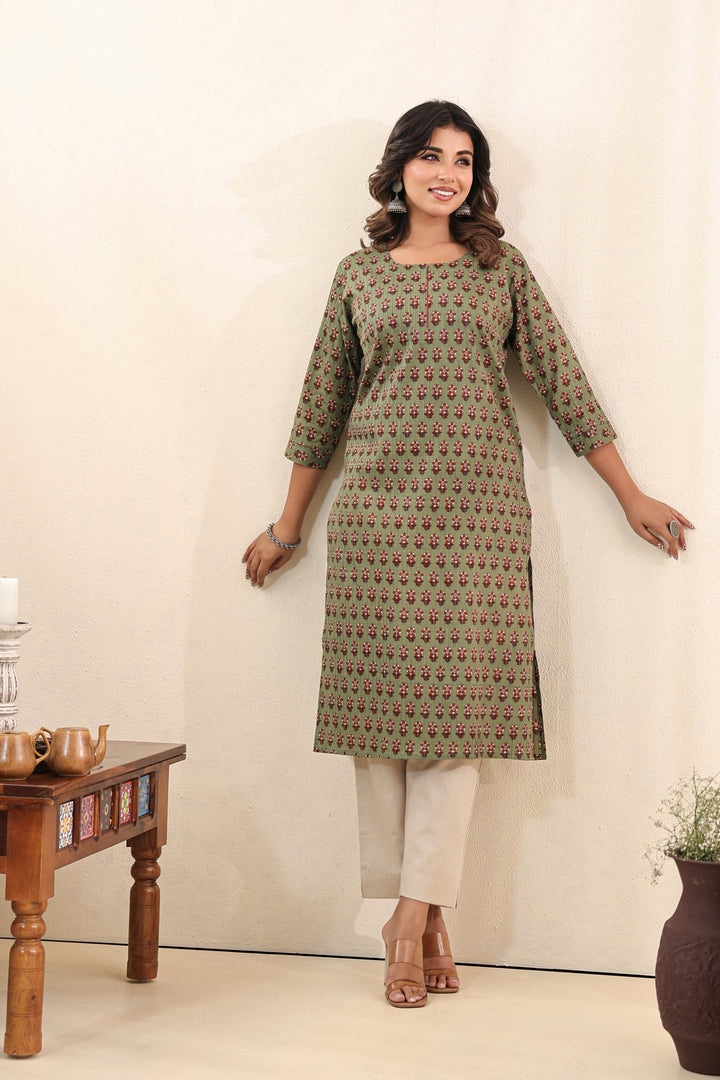 Olive Green Buti Kurta