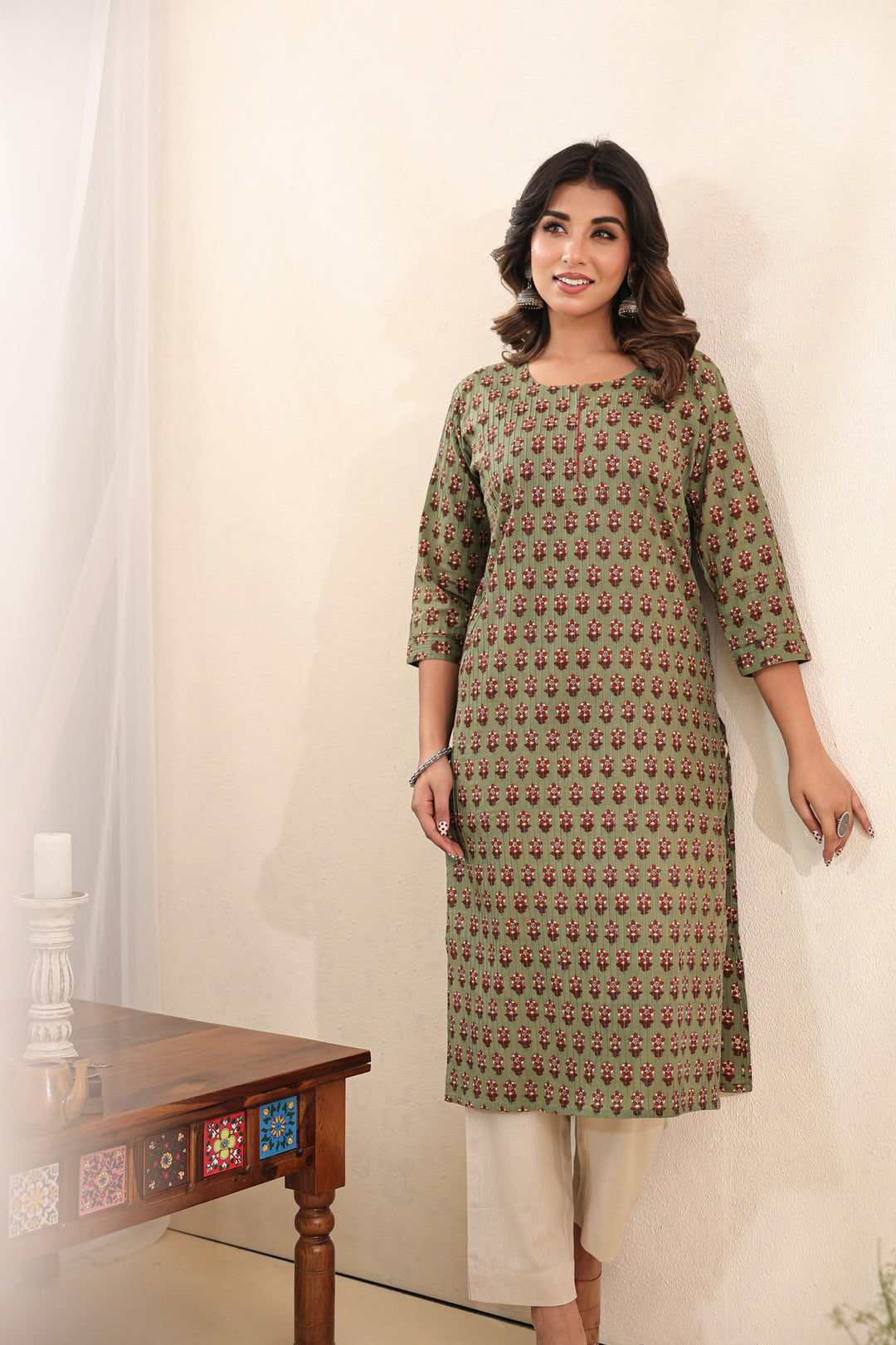 Olive Green Buti Kurta
