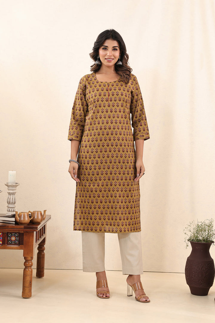 Mustard Buti Kurta Set