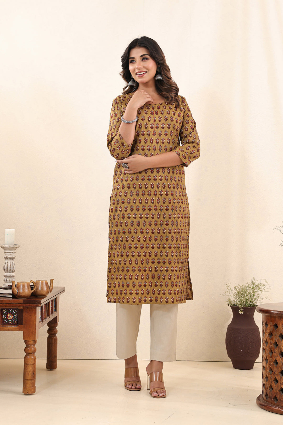 Mustard Buti Kurta Set