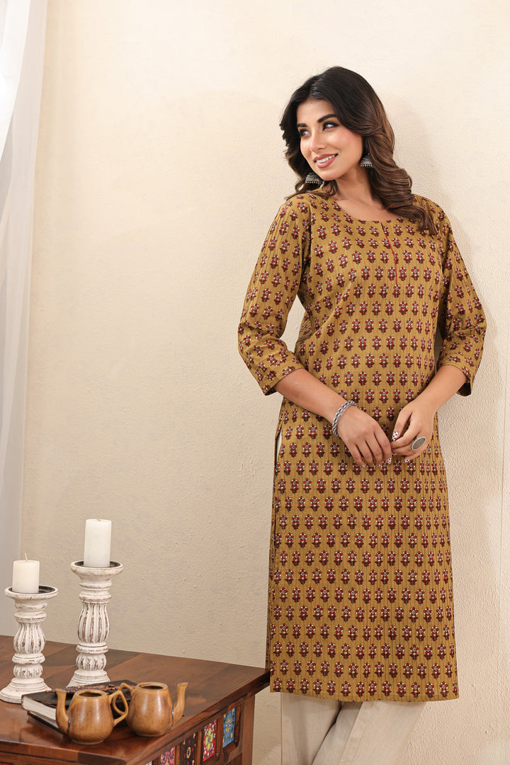Mustard Buti Kurta Set