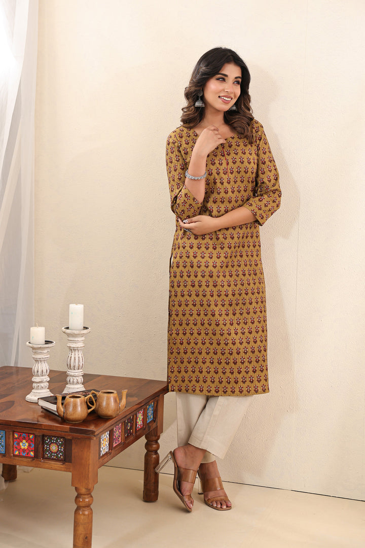 Mustard Buti Kurta Set