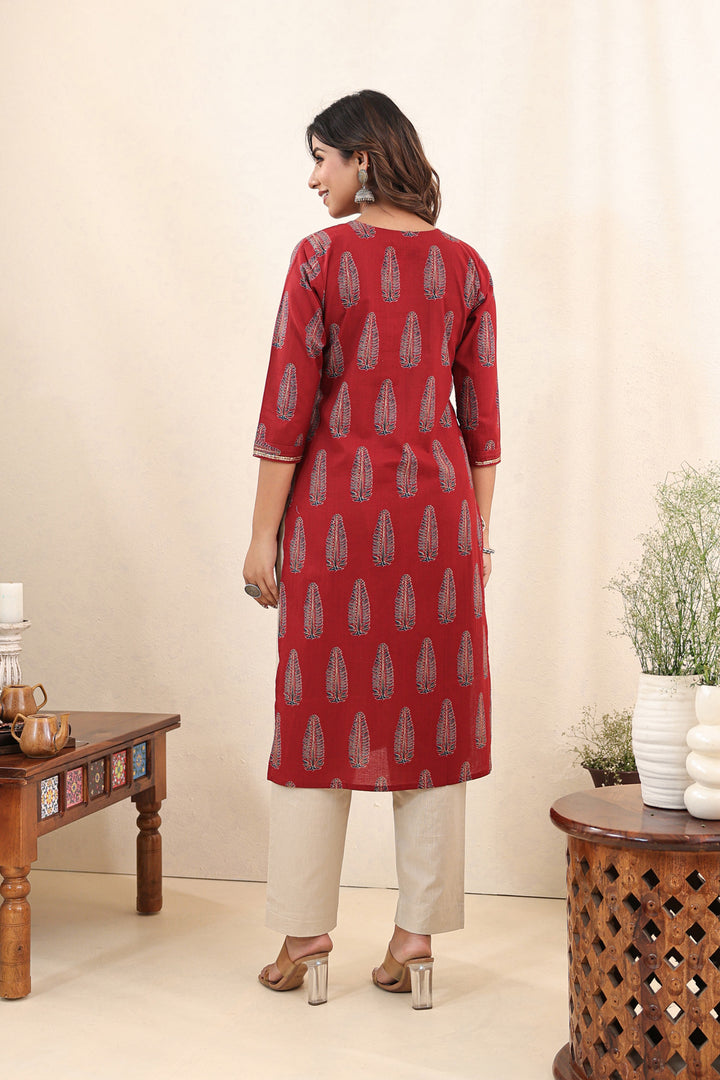 Red Ajrakh Pine Kurta Set