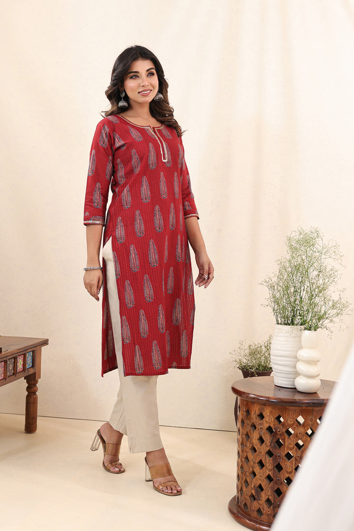 Red Ajrakh Pine Kurta Set