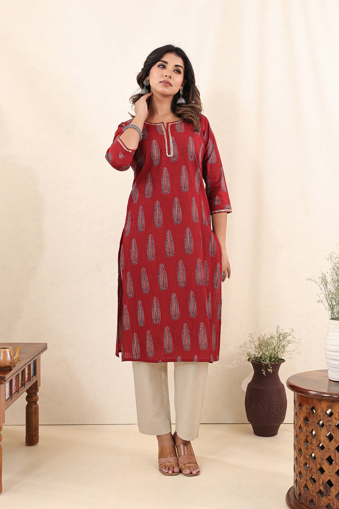 Red Ajrakh Pine Kurta