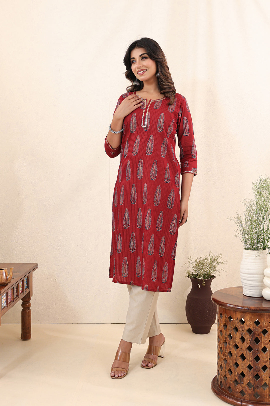 Red Ajrakh Pine Kurta Set