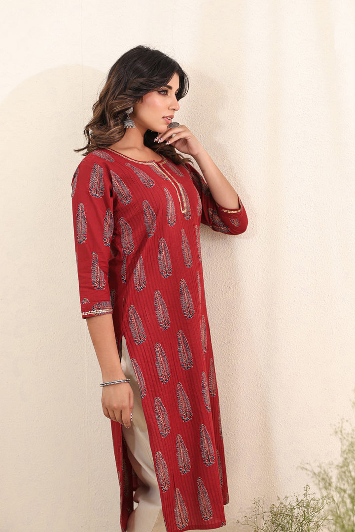 Red Ajrakh Pine Kurta