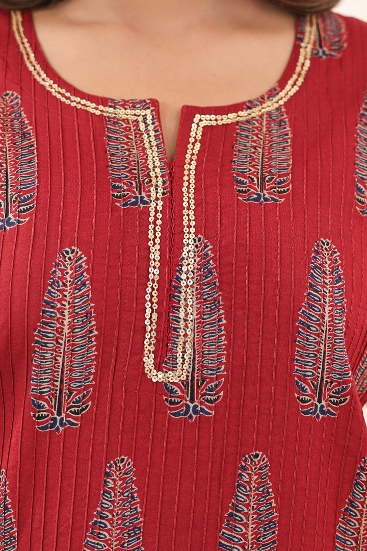 Red Ajrakh Pine Kurta