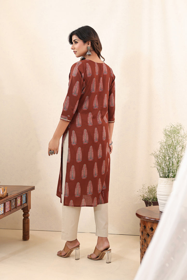 Brown Ajrakh Pine Kurta