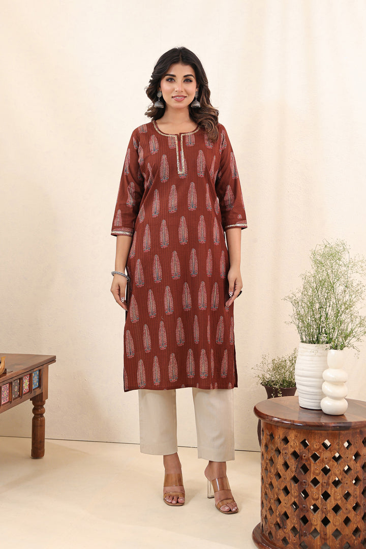 Brown Ajrakh Pine Kurta
