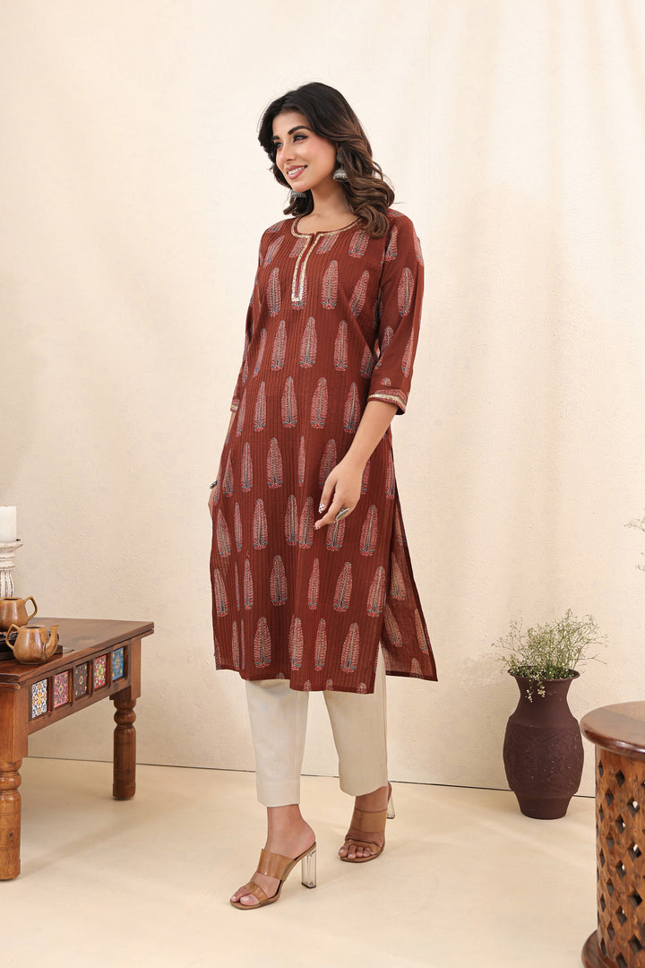 Brown Ajrakh Pine Kurta