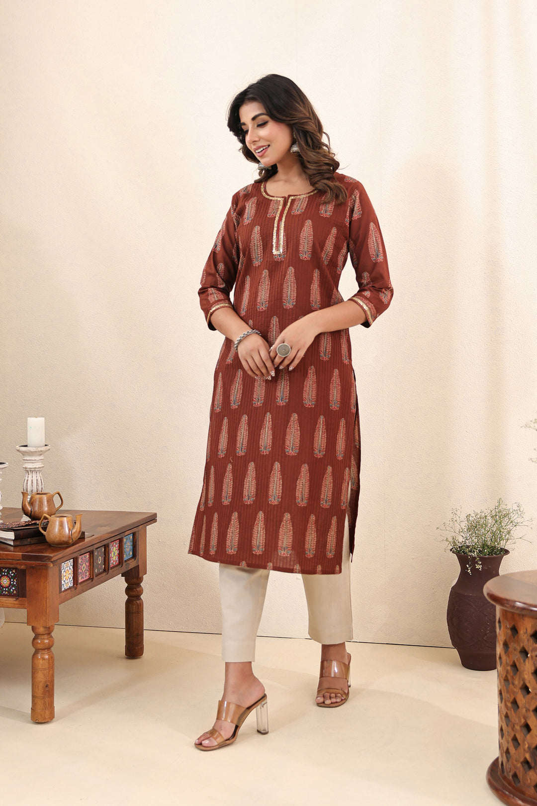 Brown Ajrakh Pine Kurta